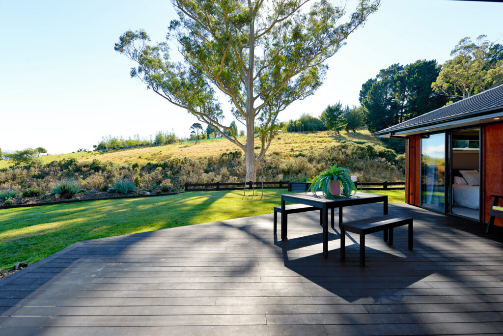 Hardwood deck with black stain